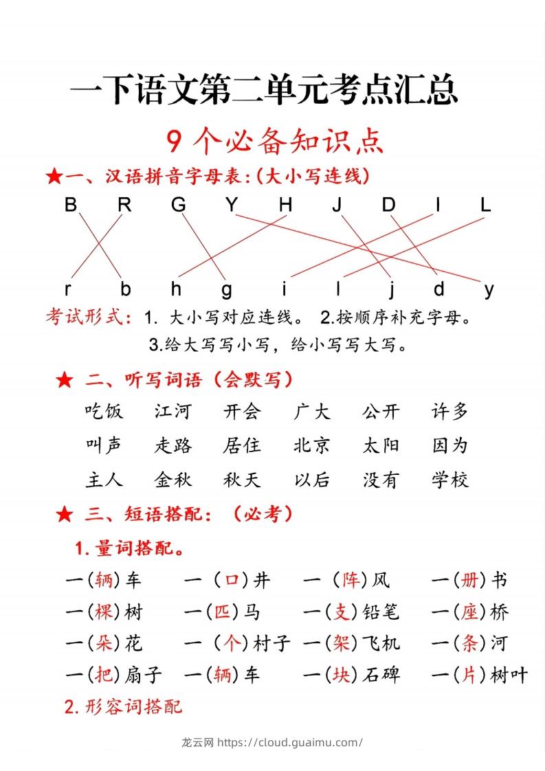 图片[1]-一下语文第二单元10个必备知识点