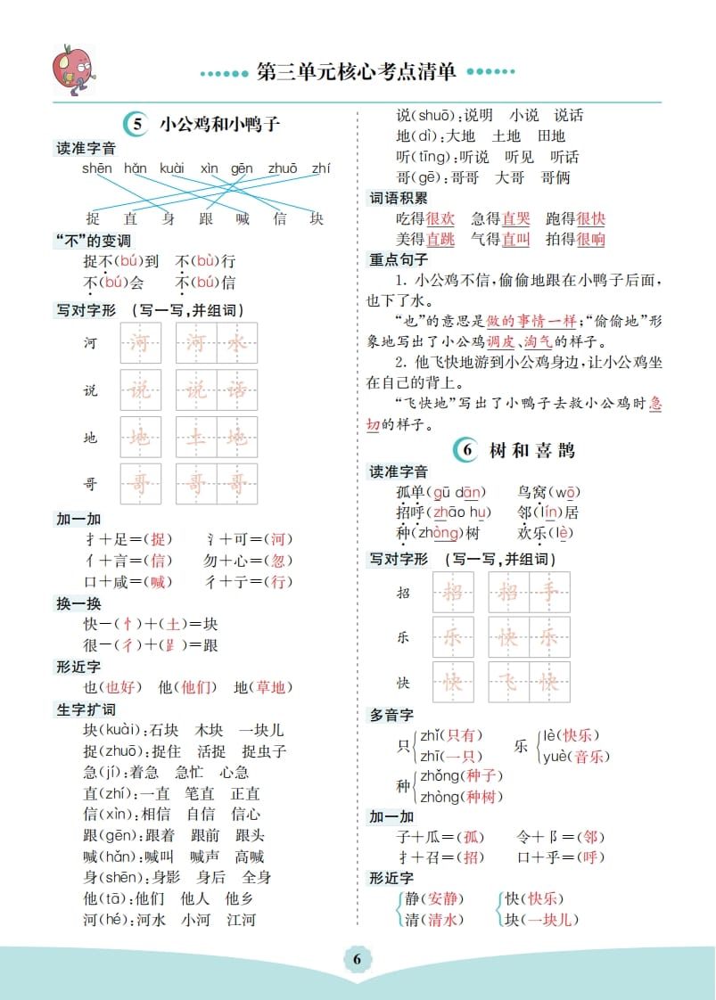 图片[1]-一年级语文下册第三单元核心考点清单