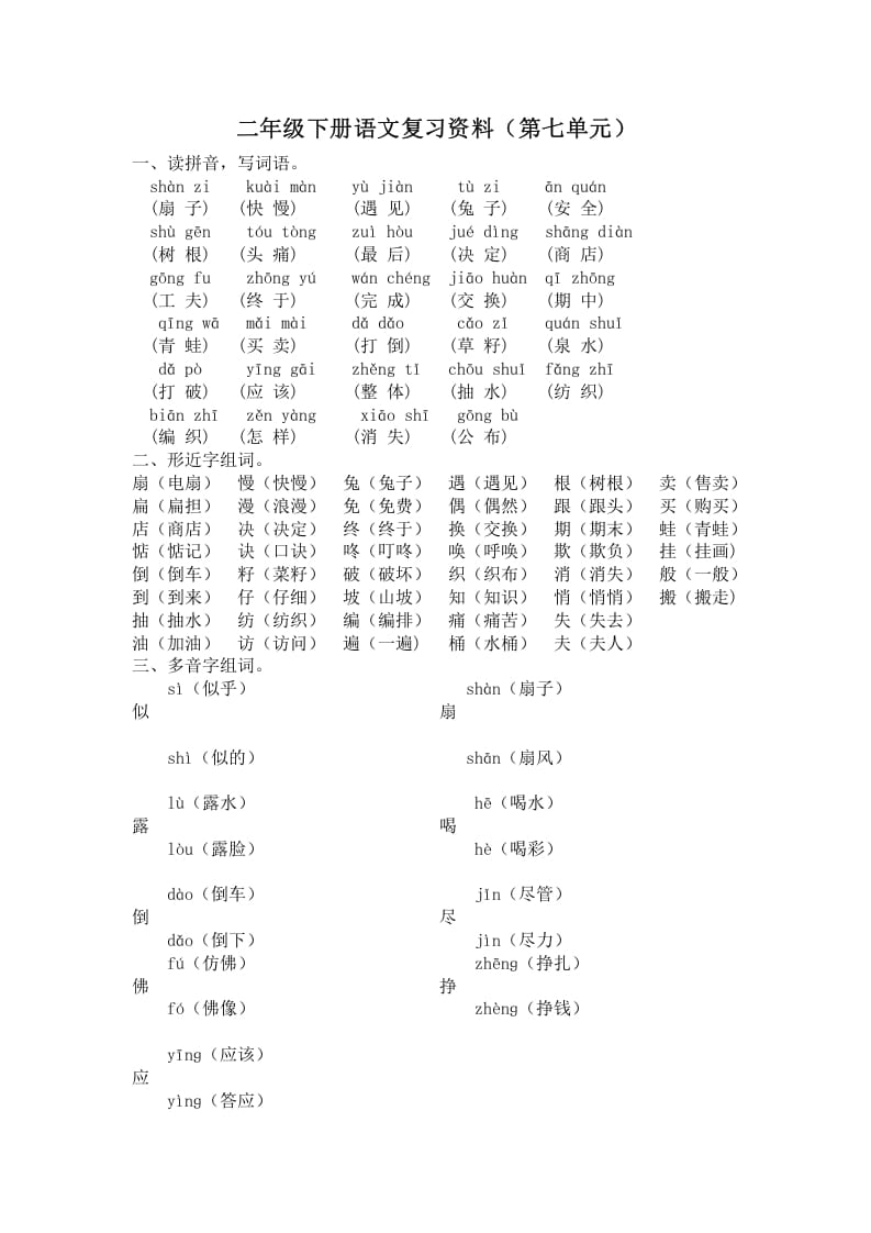 图片[1]-二年级语文下册第七单元复习资料