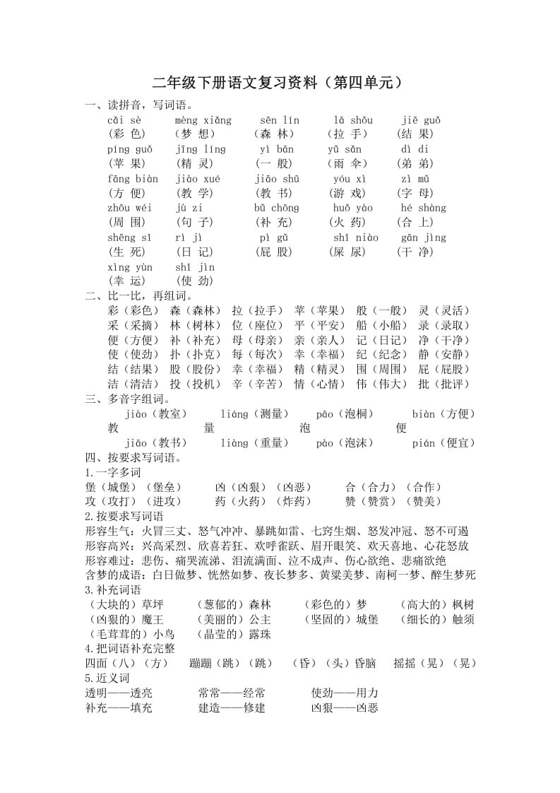 图片[1]-二年级语文下册第四单元复习资料