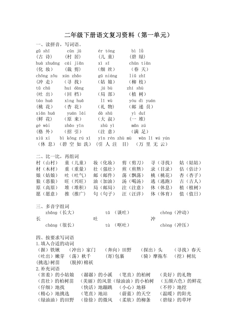 图片[1]-二年级语文下册第一单元复习资料